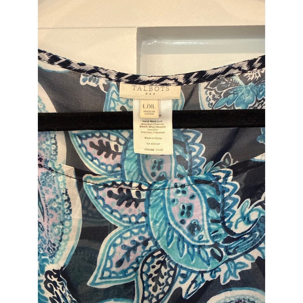 Talbots Poncho Style Semi-Sheer Blue Paisley Blouse, L/XL - Picture 4 of 6
